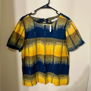 LOFT Women’s Blue & Yellow Tie-Back Top NWT